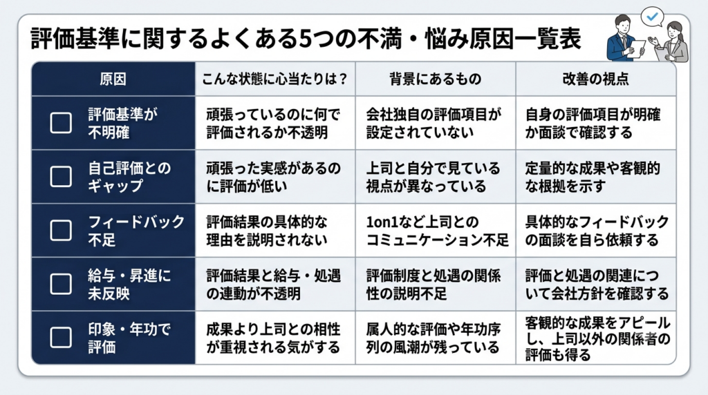 評価基準のまとめた表
