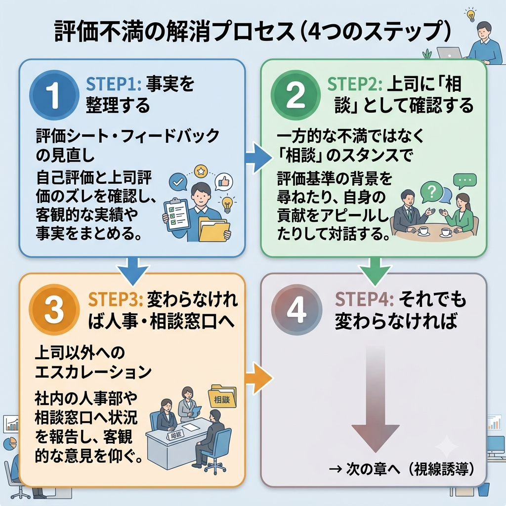 評価を解消するステップ図